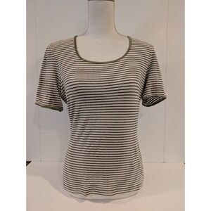 Vintage Esprit Scoop Neck Short Sleeve Tee Juniors L Brown Stripe Green Trim